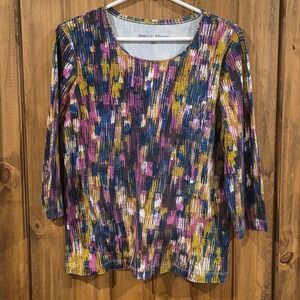 Rebecca Malone Tunic Top Womens Multicolor Small Abstract Print 3/4 Sleeve